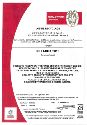 Lostis recyclage est certifiée ISO 14001